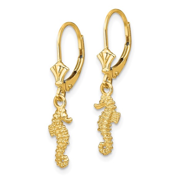 14k Seahorse Leverback Earrings - Picture 4 of 4